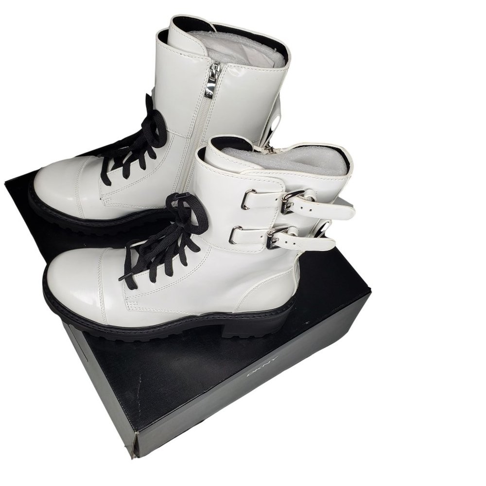 DKNY Women's Bart Lace-Up Buckled Lug Sole Booties‎